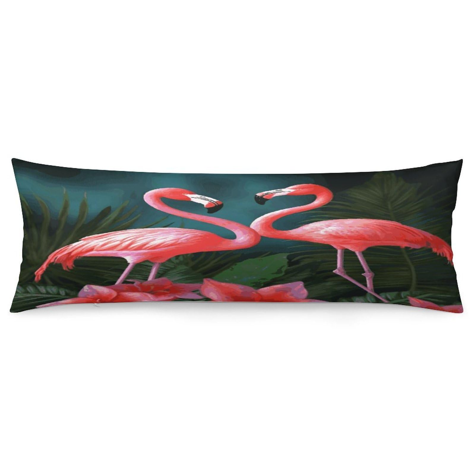 Flamingo Flowers Body Pillow Cover Long Body Pillow Pillowcase with Hidden Zipper Ultra Soft Polyester Pillow Cases Breathable & Silky Long Pillows Case Cover 19x53 in