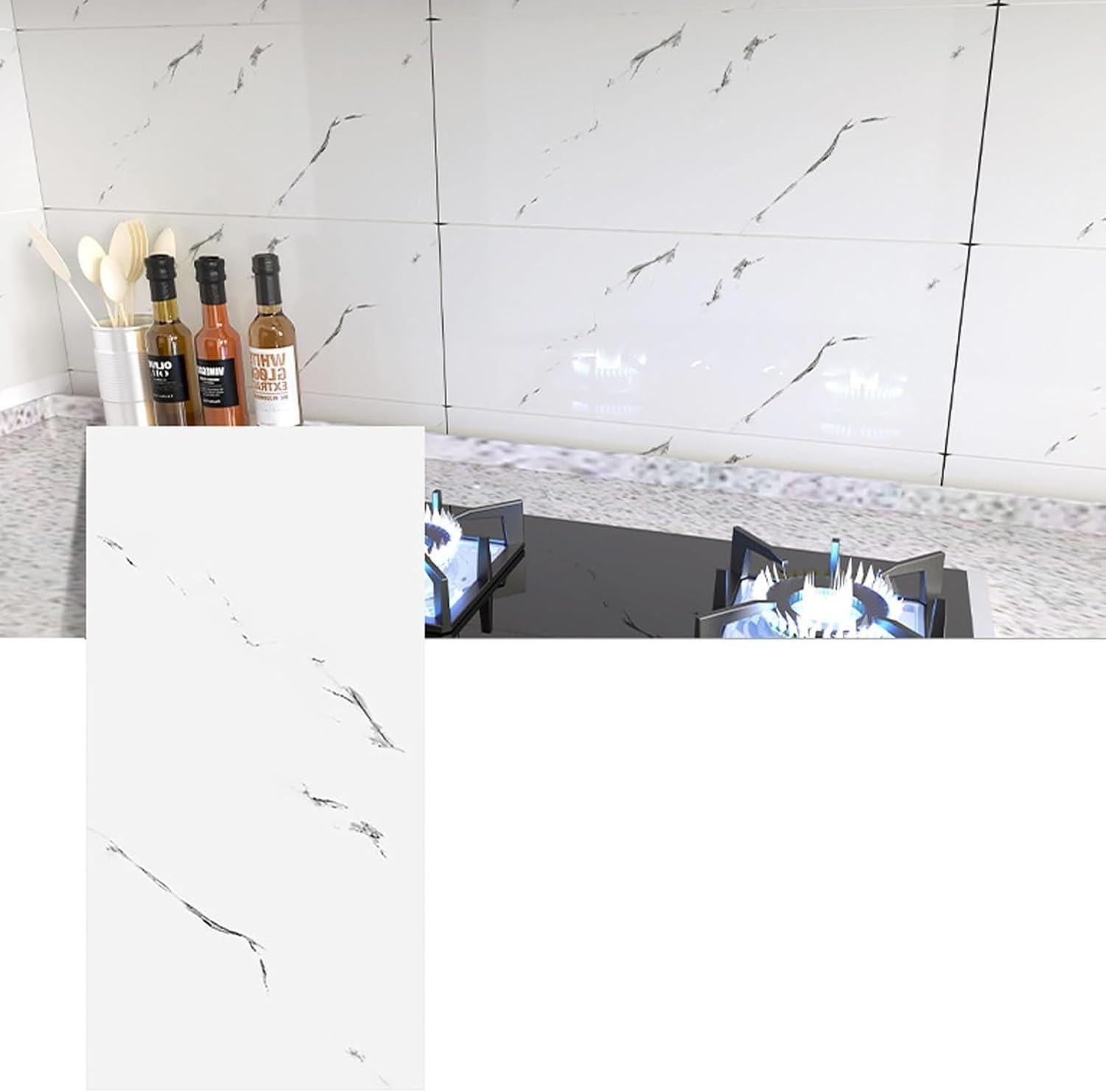 Glänzende Marmor Wandpapier Granit Weiß/Grau Küchenarbeitsplatte Schrank Möbelrenovierung Dick Abziehbar Tapete Selbstklebend Rolle, J, 30x60cm(12 x24in) 5 PCS