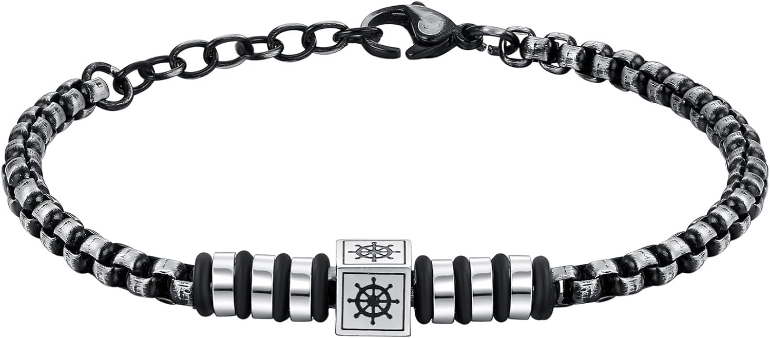 Bracelets for Men, Link Chain Stainless Steel Bracelet for Men, Charm Bracelet Chain Adjustable Clasp-Mens Jewelry Present for Dad Grandpa Boyfriend