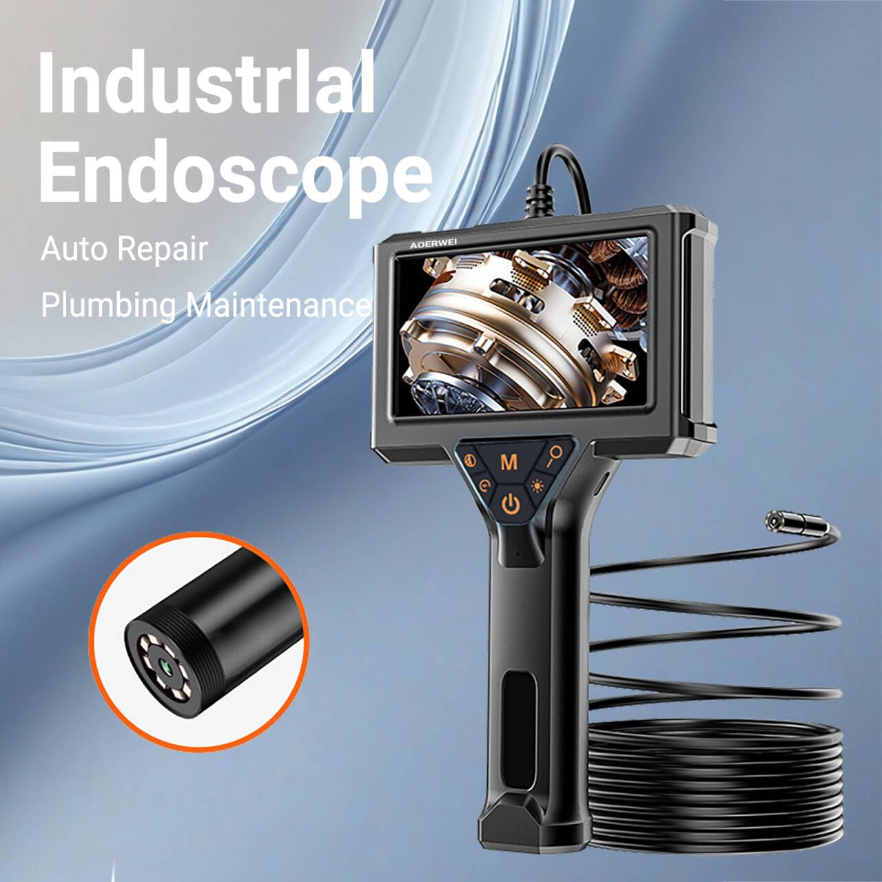 Telecamera endoscopio con schermo da 4,3", 8 LED, boreskop da 8 mm, IP67, impermeabile, con cavo semirigido per auto, sanitari, riscaldamento/climatizzazione/ventilazione e casa (5 m)