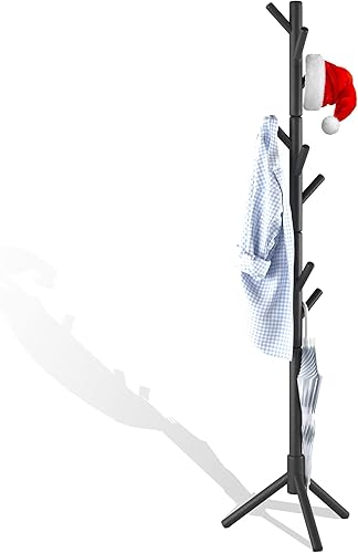 NicQliear Perchero independiente de madera con 9 ganchos soporte ajustable de 693 pulgadas para colgar ropa bolsassombreros árbol de abrigo de pie