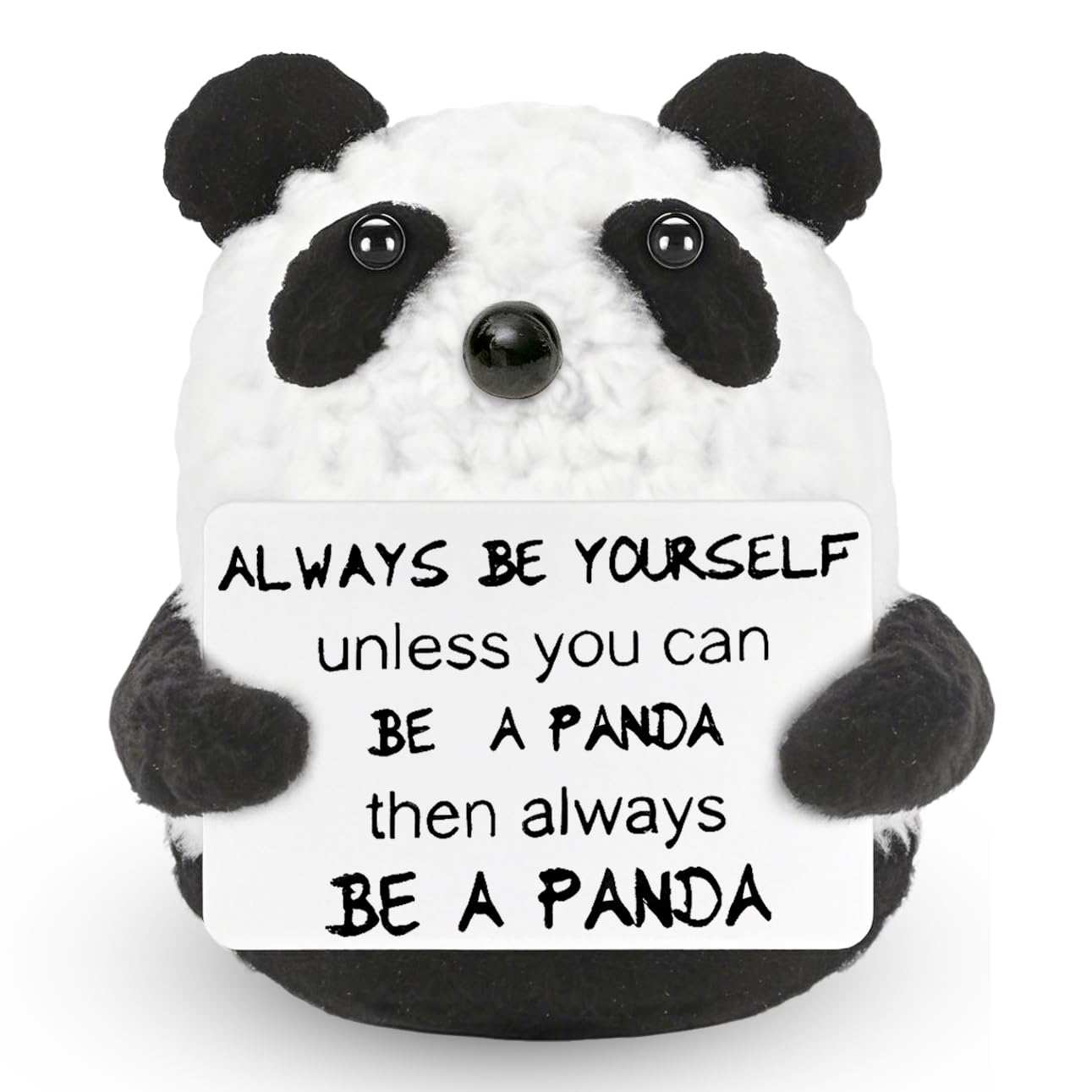 MLZTINGR Lustige Positive Panda | Positive Crochet Animal Panda mit Inspirierender Karte | Positive Geschenke Emotional Support Strickpuppe aus Wolle Handgefertigt PandaGeschenke