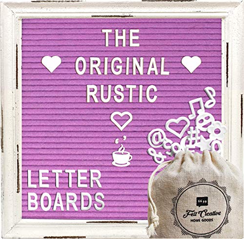 Lilac Felt Letter Board With Rustic White Wood Farmhouse Vintage Frame And Stand By Felt Creative Home Goods 10X10 Inch Antique Changeable Message Board 350 White Alphabet Letters, Numbers, Emojis #TOP27