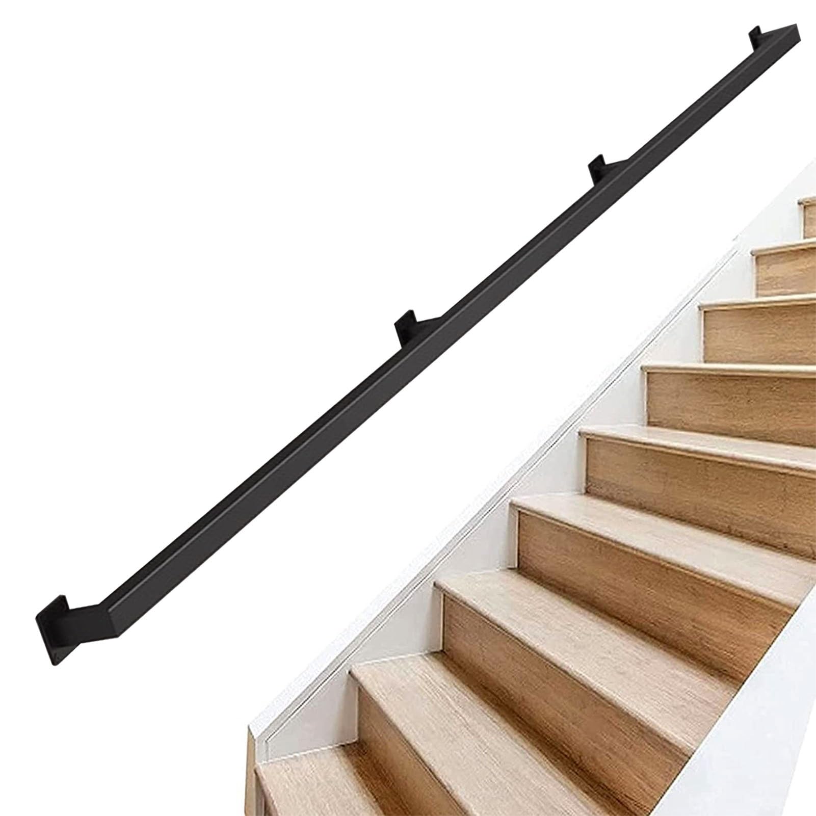 Trap Leuning Leuning Vierkant Mat Zwart, Trap Leuningen Binnen Buiten Handgreep, Smeedijzeren Handleuningen voor Trappen Badkamer Gang Steunstang, 1ft - 20ft Lang (Size : 3m