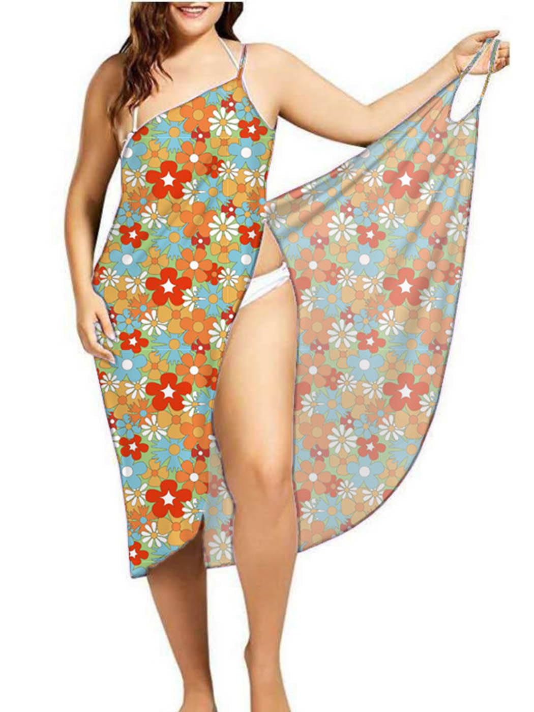 Women Beach Wear Bikini Cover Up Fashion Sweet Floral Print Slim Strap Dress Backless Beach Dresses Swimwear for Women, L-image-21