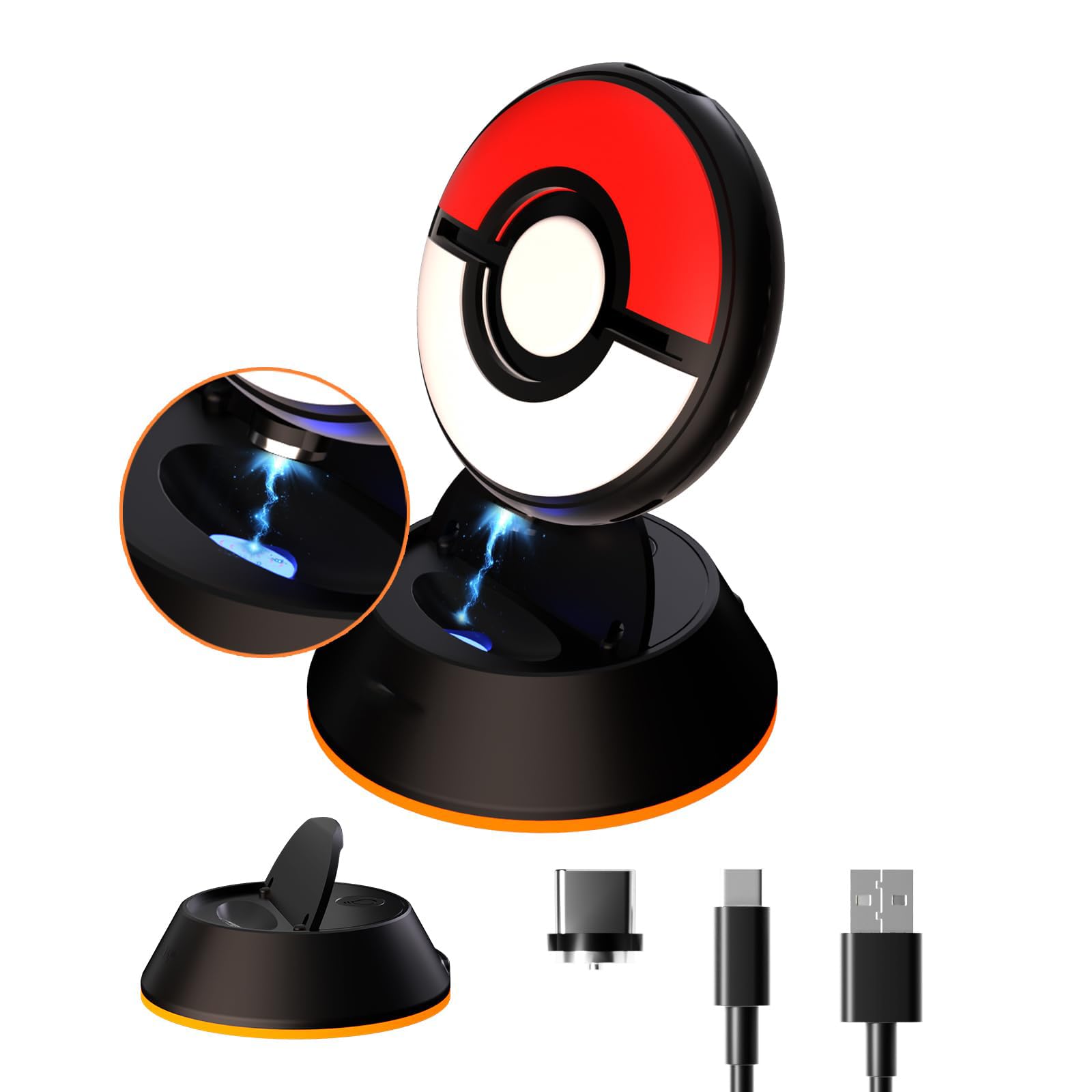 Azonee Charging Dock for Pokémon GO Plus+, , Charging Stand for Switch Sprite Ball Sleep, Self-contained RGB Light, Anime Toy Accessories, Magnetic Charging Set with Silicone Case and Cable