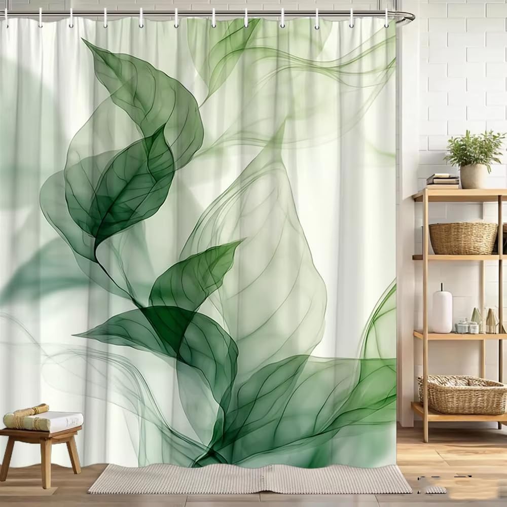 GFRYIIO Abstract Tropical Leaf Shower Curtain Polyester fabric Waterproof Mildew Resistan With Hooks Machine Washable for Home & Hotel Bathrooms 90x180cm/35x71in(WxH)