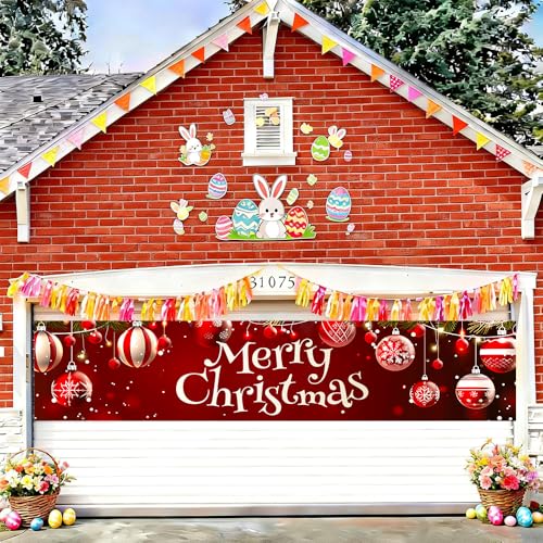Image of Cmialusie Merry Christmas Baubles Banner - Christmas Ornaments and Snowflakes Banner for Holiday Decoration 71 x 18 inch
