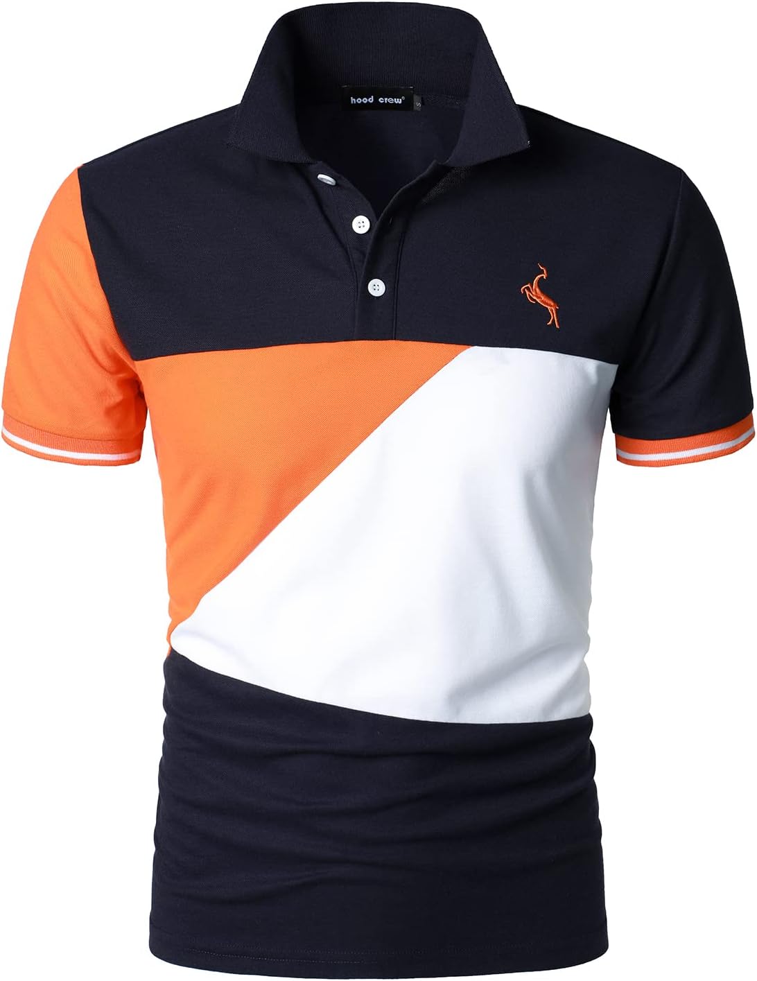 HOOD CREW Man’s Fashion Polo Shirts Short Sleeves Collared T-Shirts Color Block Sports Golf Polos