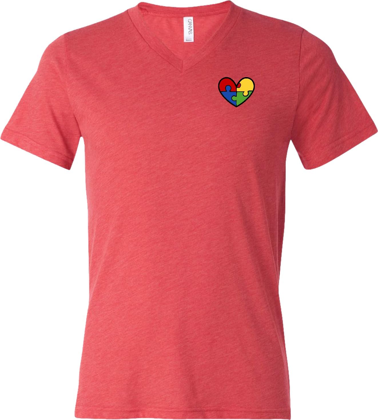 Buy Cool Shirts Autism Awareness V-Neck Shirt with Heart Puzzle Pieces Chest Print Support Neurodiversity