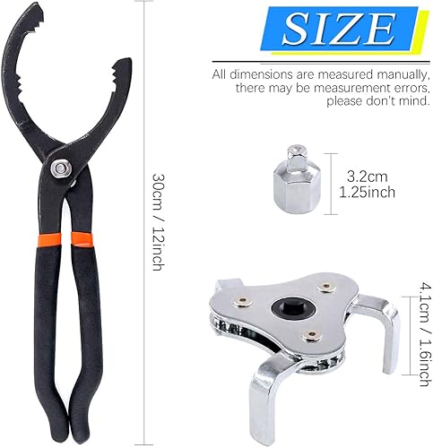 Miniatura 2 de Glarks Juego de llaves universales para filtro de aceite, alicates de agarre de mango largo de 12 pulgadas con una herramienta de extracción de 3