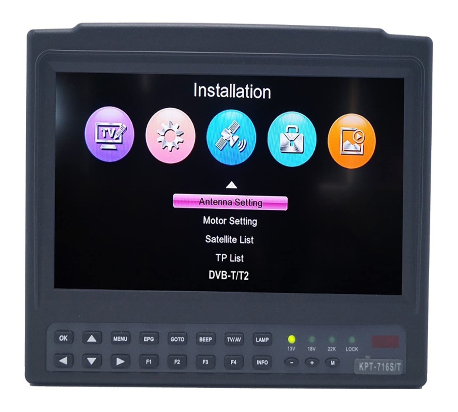 Medidor de Intensidad de señal de TV, 7" DVB-T2+DVB-S2 Terrestre HD+ Tester KPT-716S/T Buscador de satélite de Pantalla Ancha portátil,Buscador de satélites