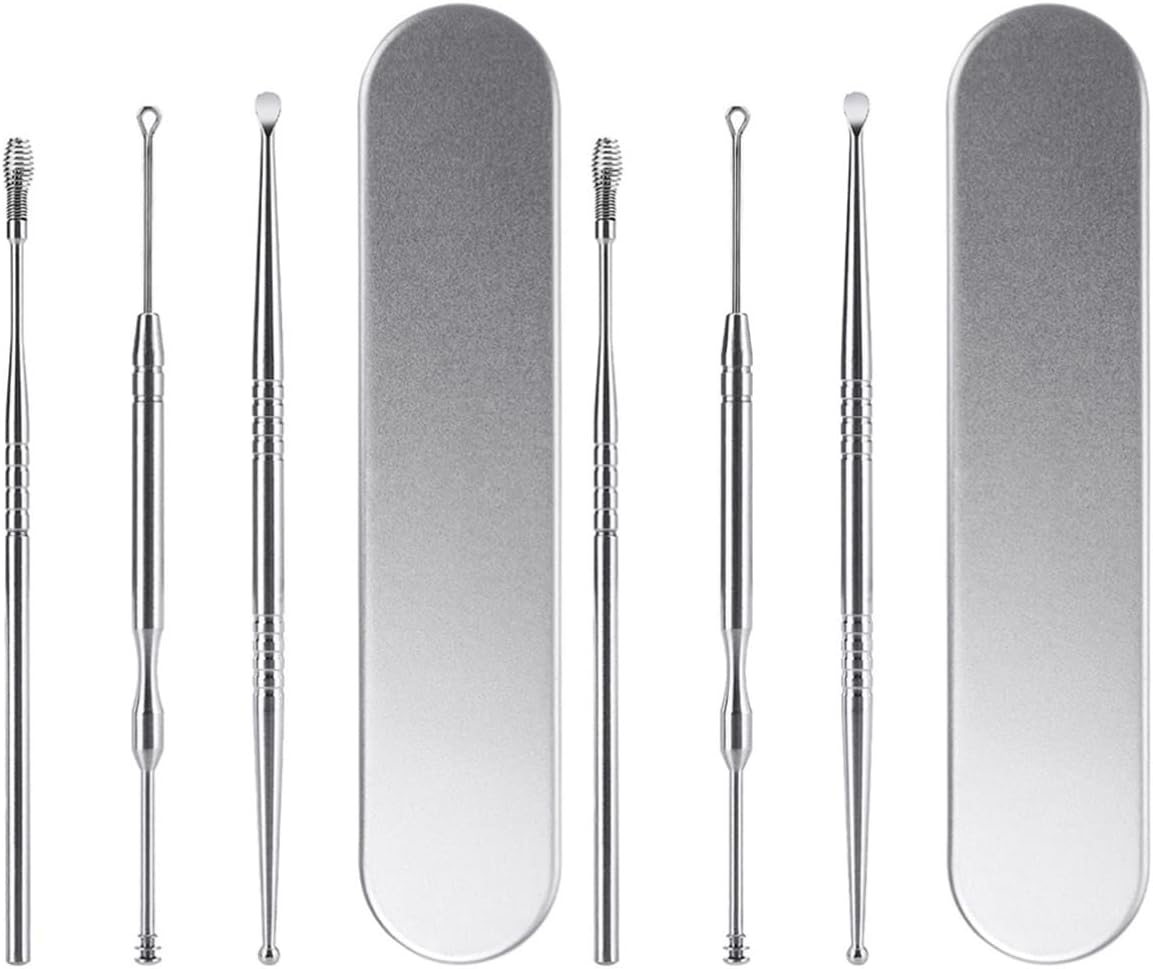 Mobestech 6pcs Stainless Steel Ear Spoon Safe and Earwax Removal Cleaning Tools Ergonomic Design for Family Use