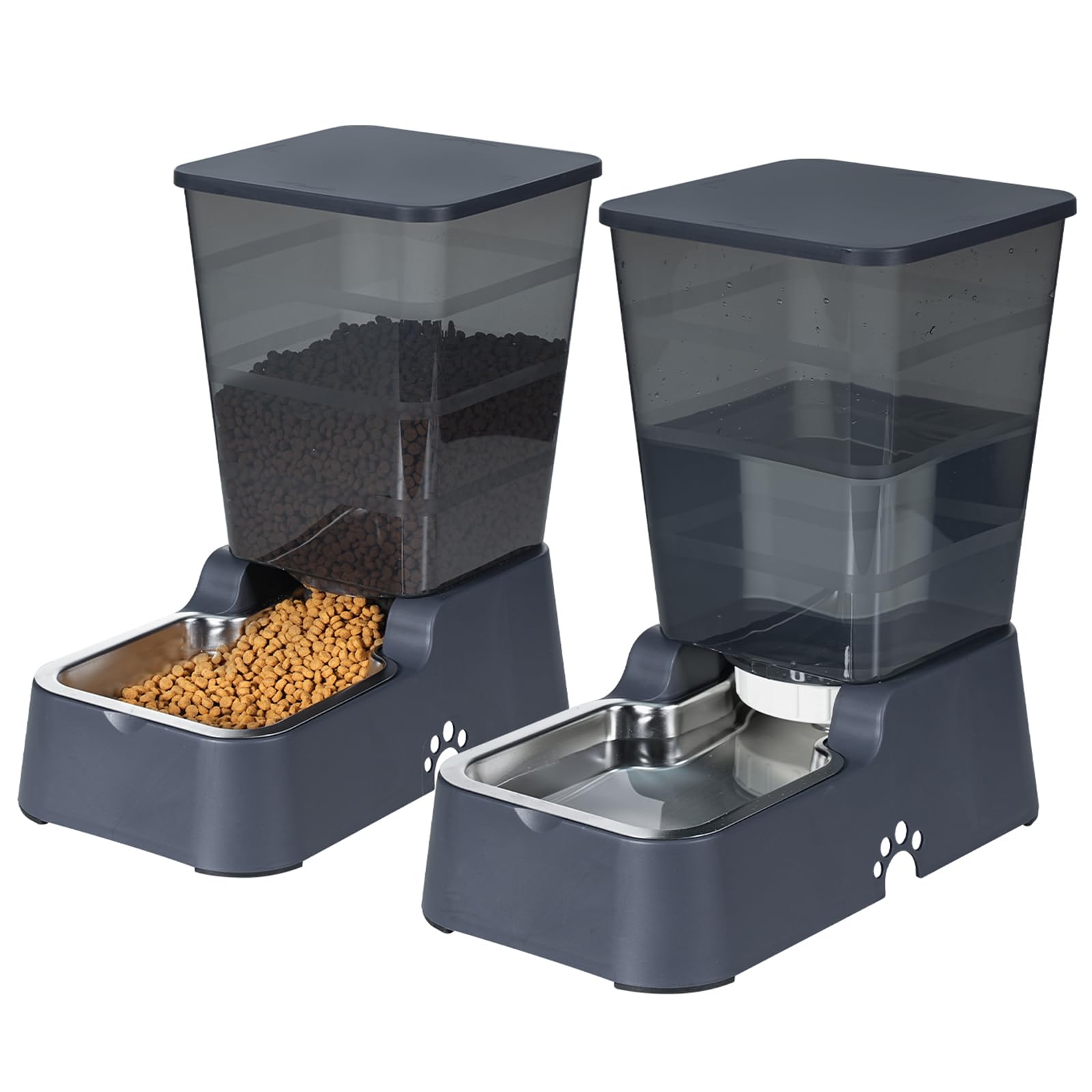 Automatisches Futter-Set für Hunde und Katzen mit Schüssel aus Edelstahl 304 und Wasserspender, geeignet für mittelgroße und große Hunde und Katzen, große Kapazität 5,3 l/1,4 Gallonen x2 (schwarzes