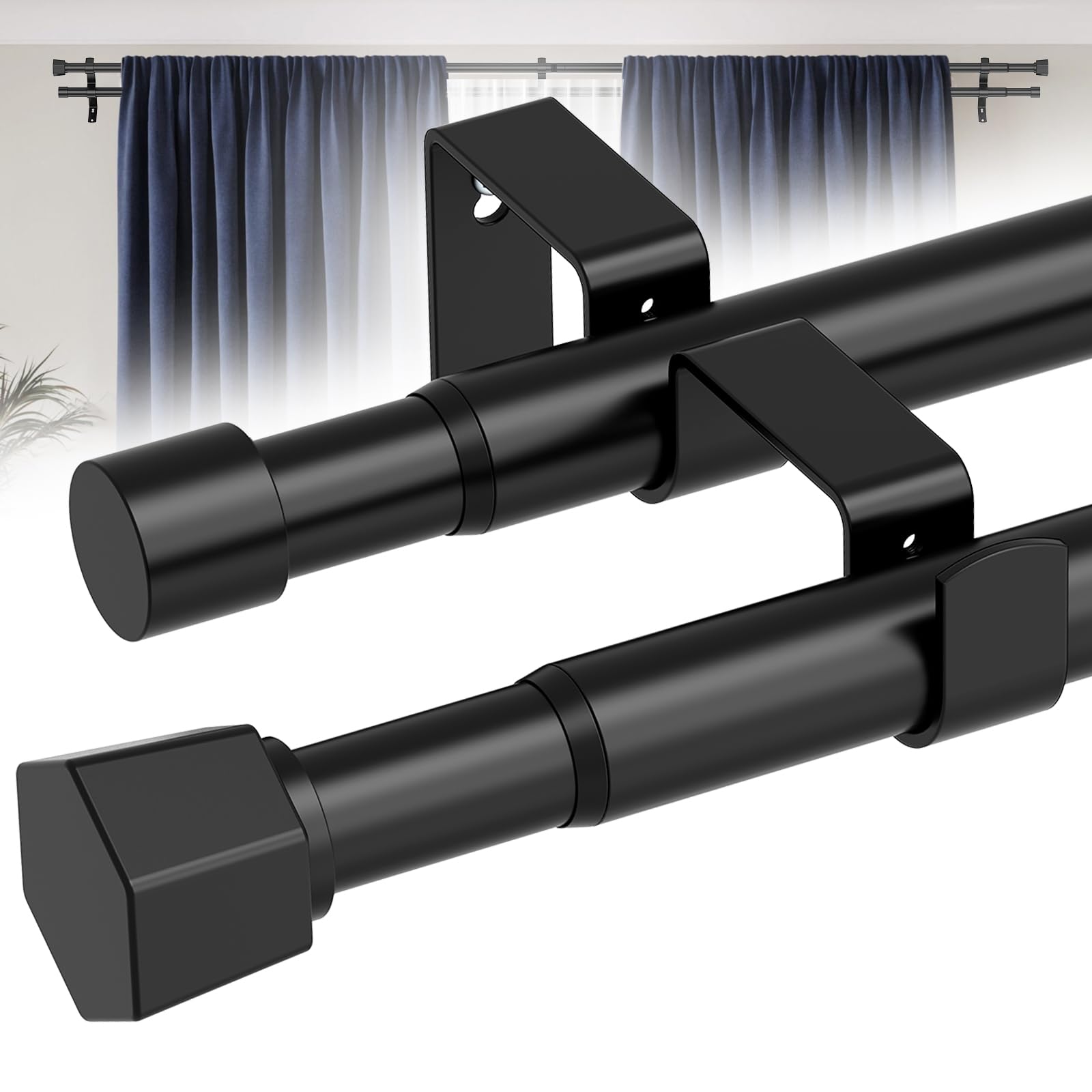 Amazon.com: Black Double Curtain Rods for Windows,1 Inch Modern