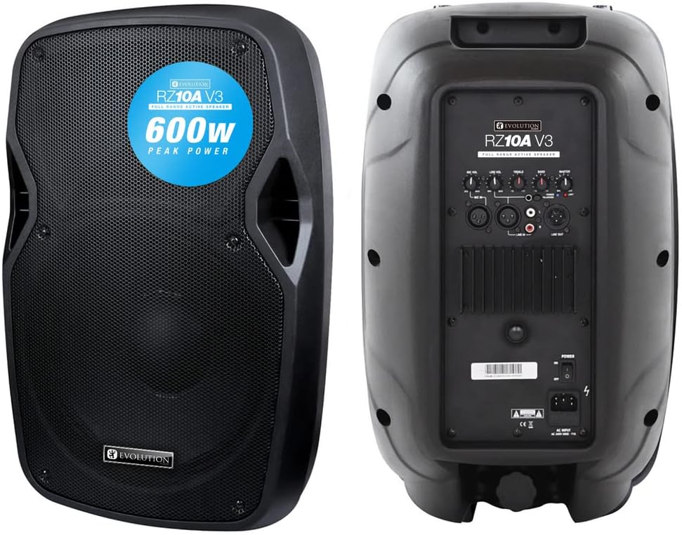 Evolution Audio RZ10A V3 Portable 10" 600W Active Powered Stage Club PA Speaker