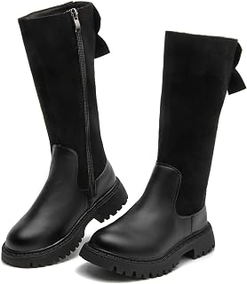 DADAWEN Girls Knee High Boots Fashion Bow Round Toe Side Zipper Winter Tall Riding Boots for Toddler/Little Kid/Big Kid