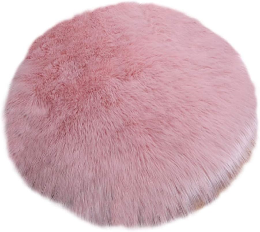 Round Mat Home Decor Faux Fur Sheepskin Rugs Kids Carpet Nursery Bedroom Fluffy Rug Shaggy Area Rug, Diameter 2.5ft Baby Pink