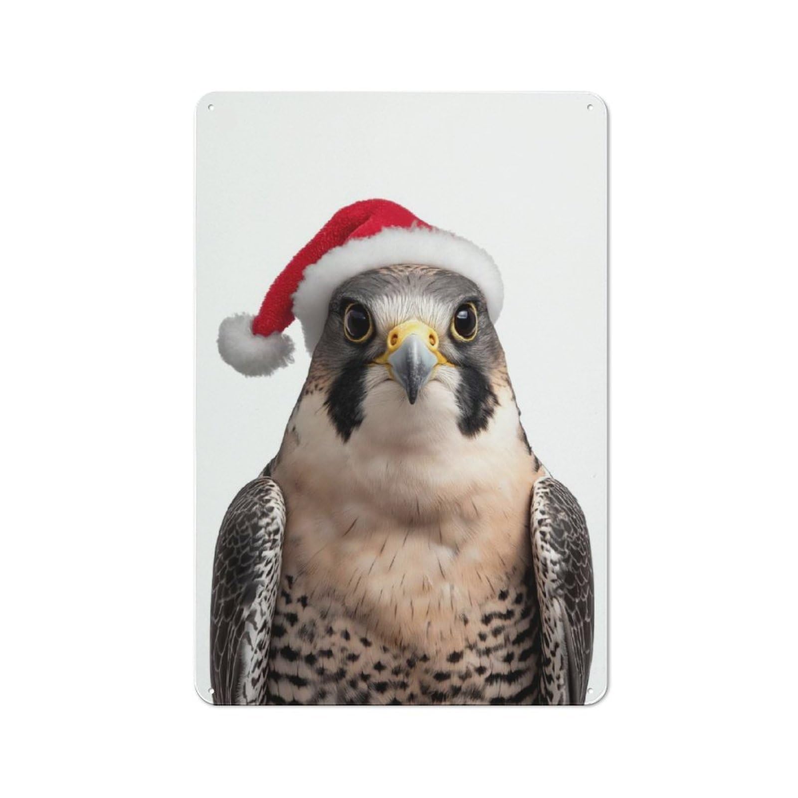 Junmoney Festive Peregrine Falcon With Santa Hat Retro Tin Sign 30X20cm For Bar Or Restaurant, For Collectors Of Retro Metal Wall Decor