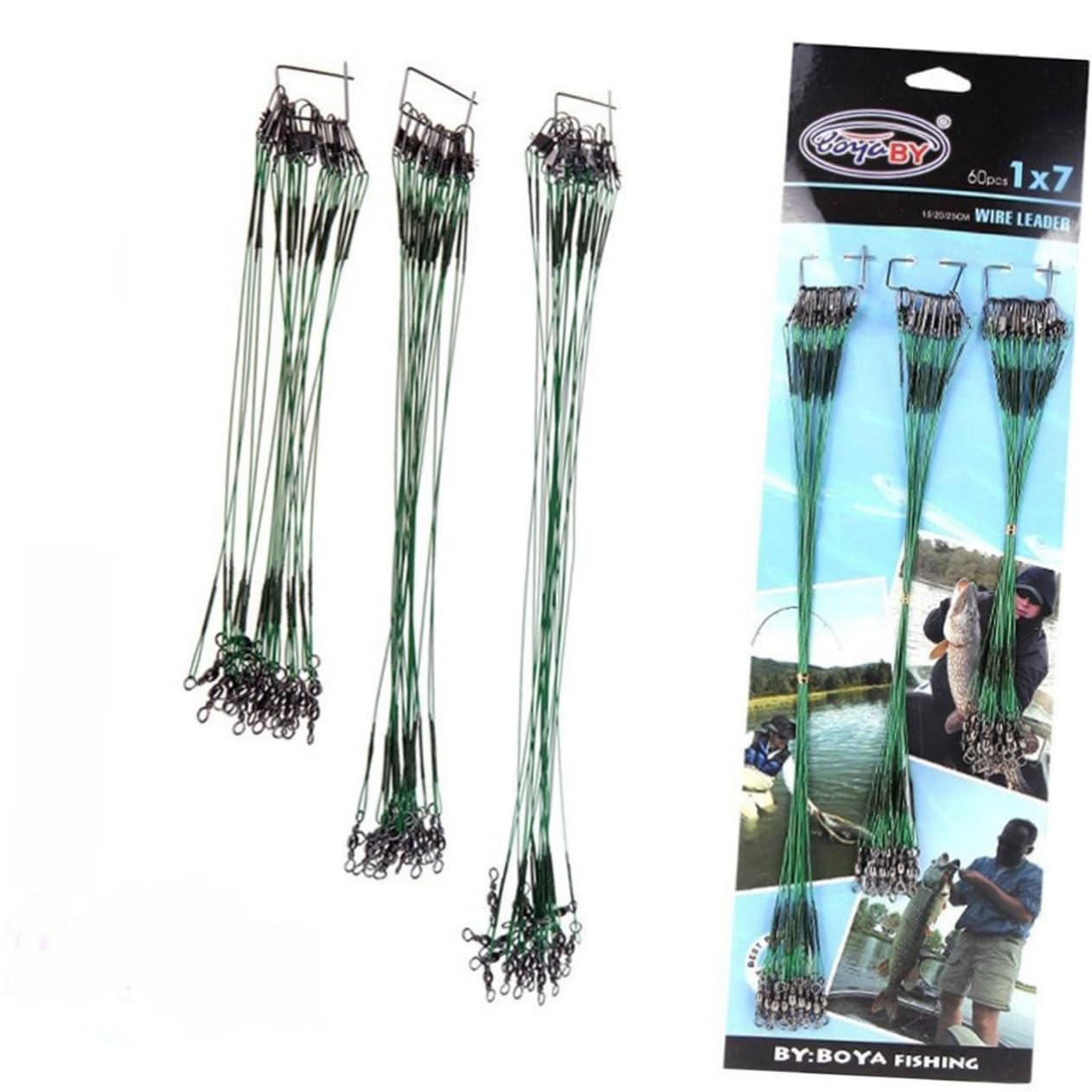 VANZACK 3sets Sinking Braid Line Wire Line Bite Connector Stainless Steel 15cm/20cm/25cm 60pcs*3