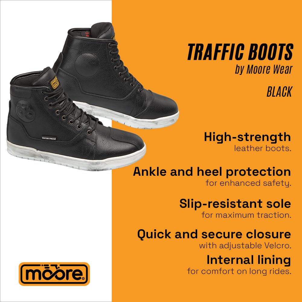 Moore I Botas de Moto Traffic – Urbanas, Protección CE, Suela Antideslizante, Diseño Casual