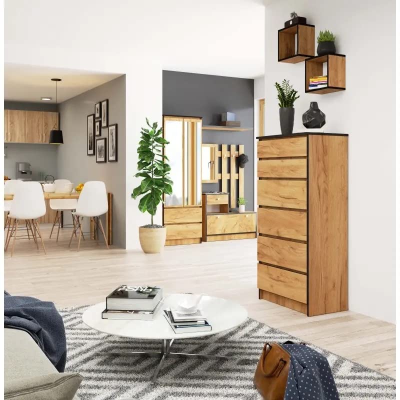 3xE living Cassettiera con 6 cassetti 60 cm, Rovere artigianale, A: 129 cm, L: 60 cm, P: 40 cm