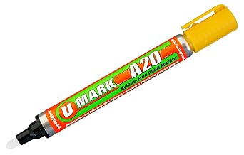 U-Mark A20 Reversible Tip Paint Marker 3/5mm Bullet Chisel Tip, Marks On Metal Plastic Rubber Wood Glass Ceramic Textile Cardboard, 12 Pack, Yellow