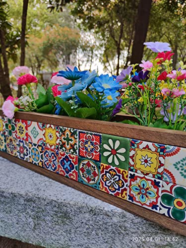 Moroccan Mexican Decorative Box With Real Mosaic Tiles On Two Sides, Table Centerpiece Box, Wood Planter Box (Moroccan Mosaic) #TOP4
