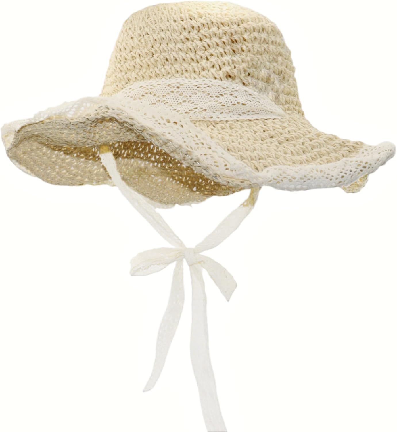 Ladies Wide Brim Beach Straw Hat Summer Vacation Sun Protection Hat Braided Lace Edge Hat Soft Foldable Lightweight - Image 7