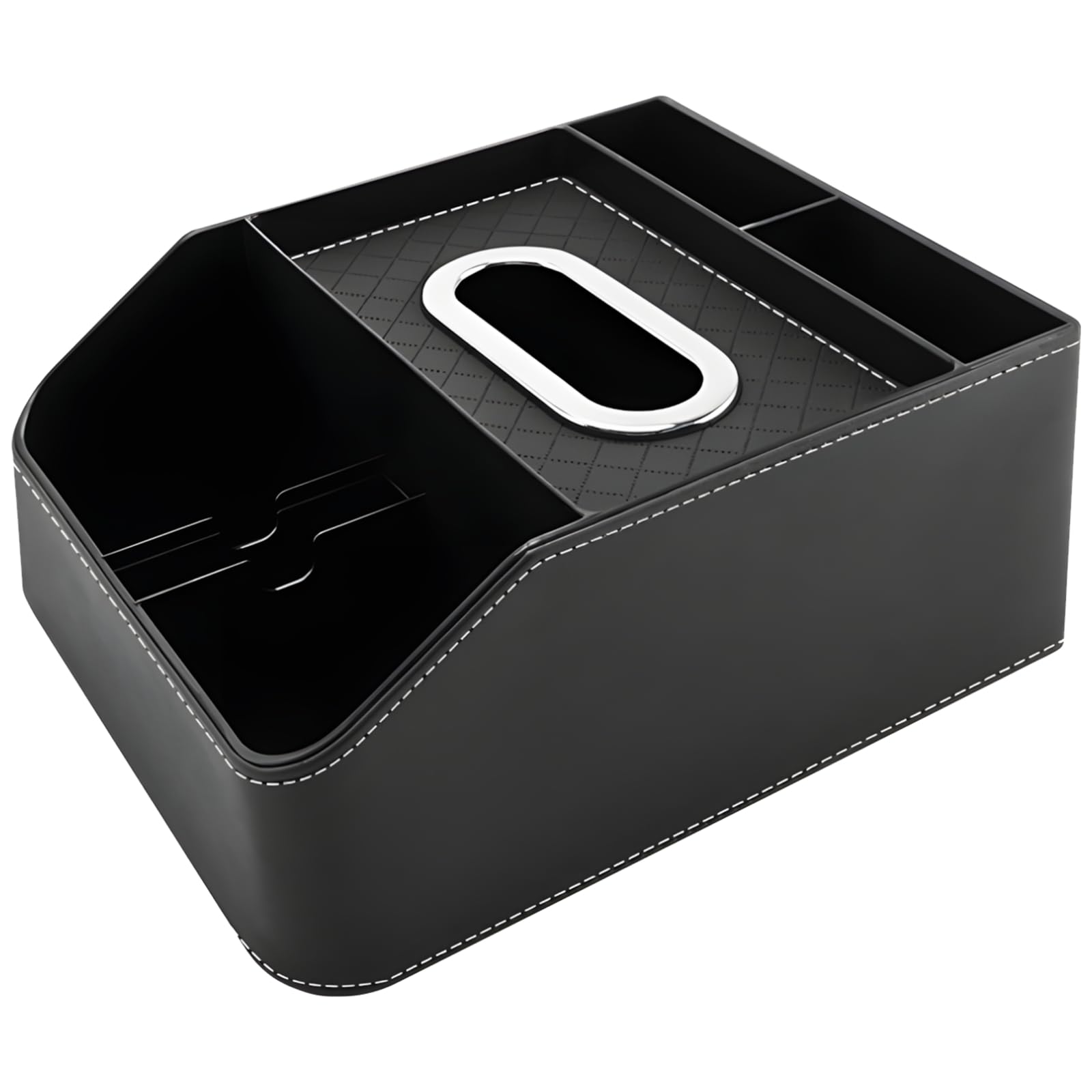 Generisch Auto Sitz Organizer mit Tablett, multifunktionale Mittelkonsole Aufbewahrungsbox für Front und Rücksitz, Leder, mit Taschentuchbox und Trennfächern, Schwarz, für Handy, Schlüssel und mehr