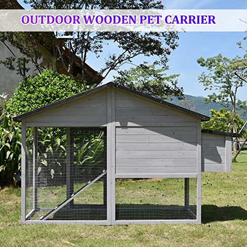 74" Hühnerstall,Hölzernes Hinterhof Hühnerhaus Indoor,Im Freien zweistöckiger Geflügelkäfig mit Lauf, Hühnernestkasten, ausziehbare Tabletts und Rampe – Bild 7