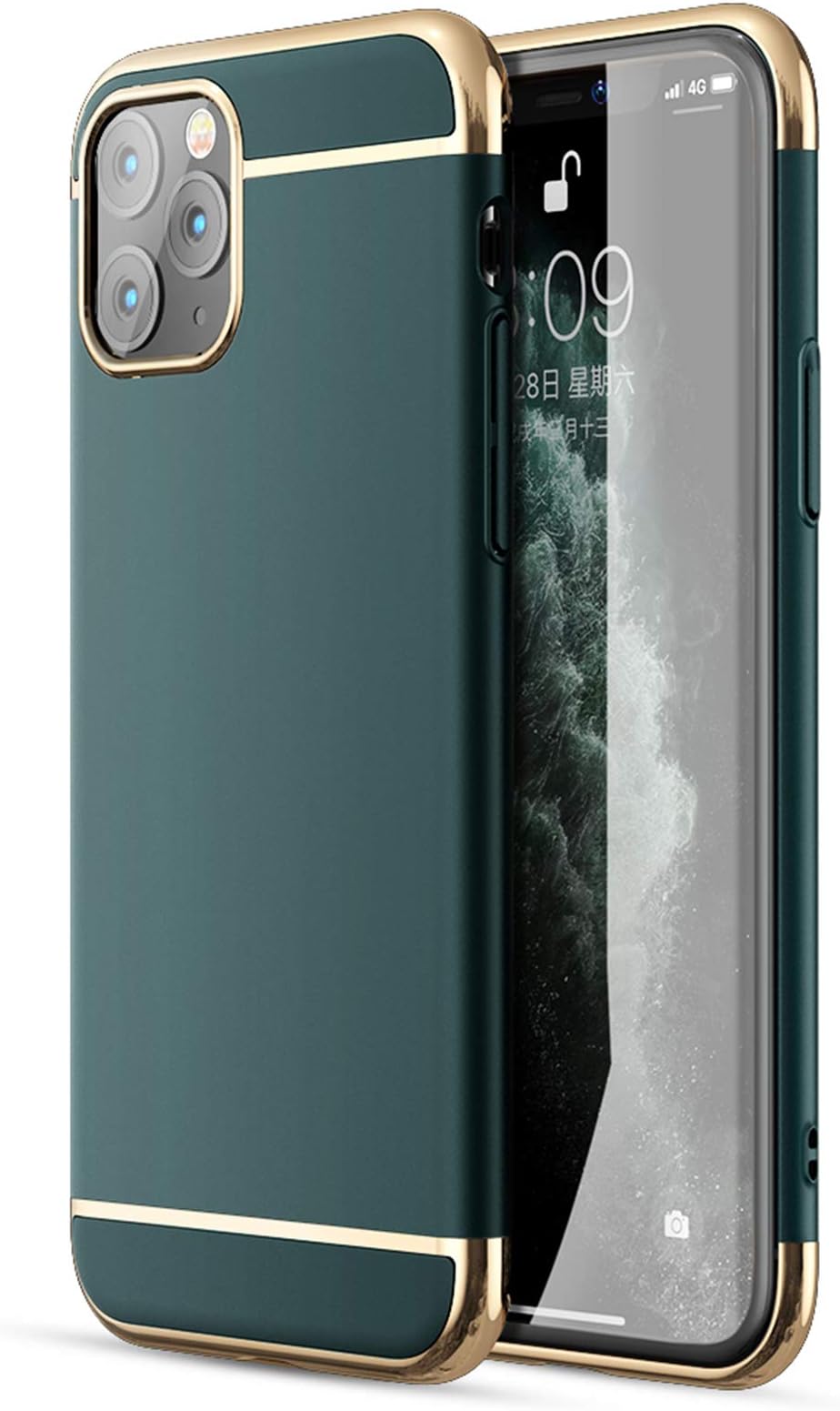 CROSYMX iPhone 11 Pro Case, 3 in 1 Ultra Thin and Slim Hard Case Coated Non Slip Matte Surface with Electroplate Frame for Apple iPhone 11 Pro (5.8'')(2019) - Dark Green