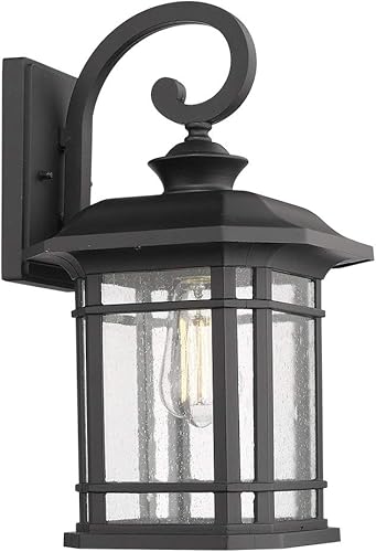Miniatura 26 de Emliviar Luces de Farol de Pared para Exteriores, Lámpara de Aplique de Pared Exterior de 1 Luz, Acabado Negro con Vidrio Granulado Transparente,