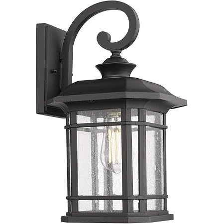 Emliviar Outdoor Wall Lights For House 1 Light Exterior Wall Sconce Black Finish With Clear Seeded Glass 17 Height 22021m Amazon Com