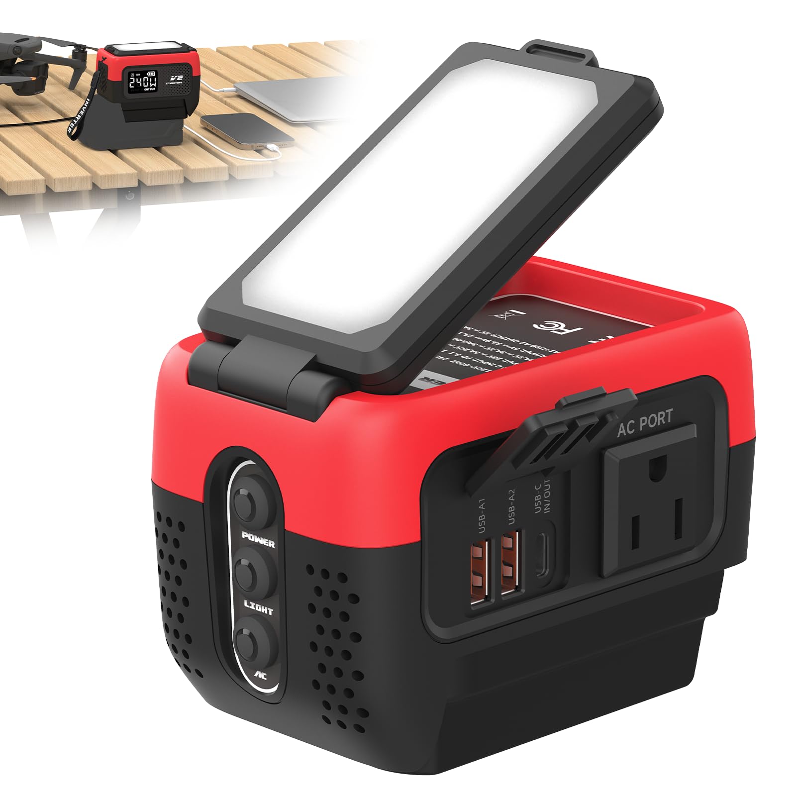 240W Pure Sine Wave Inverter Compatible with Milwaukee 18V Battery