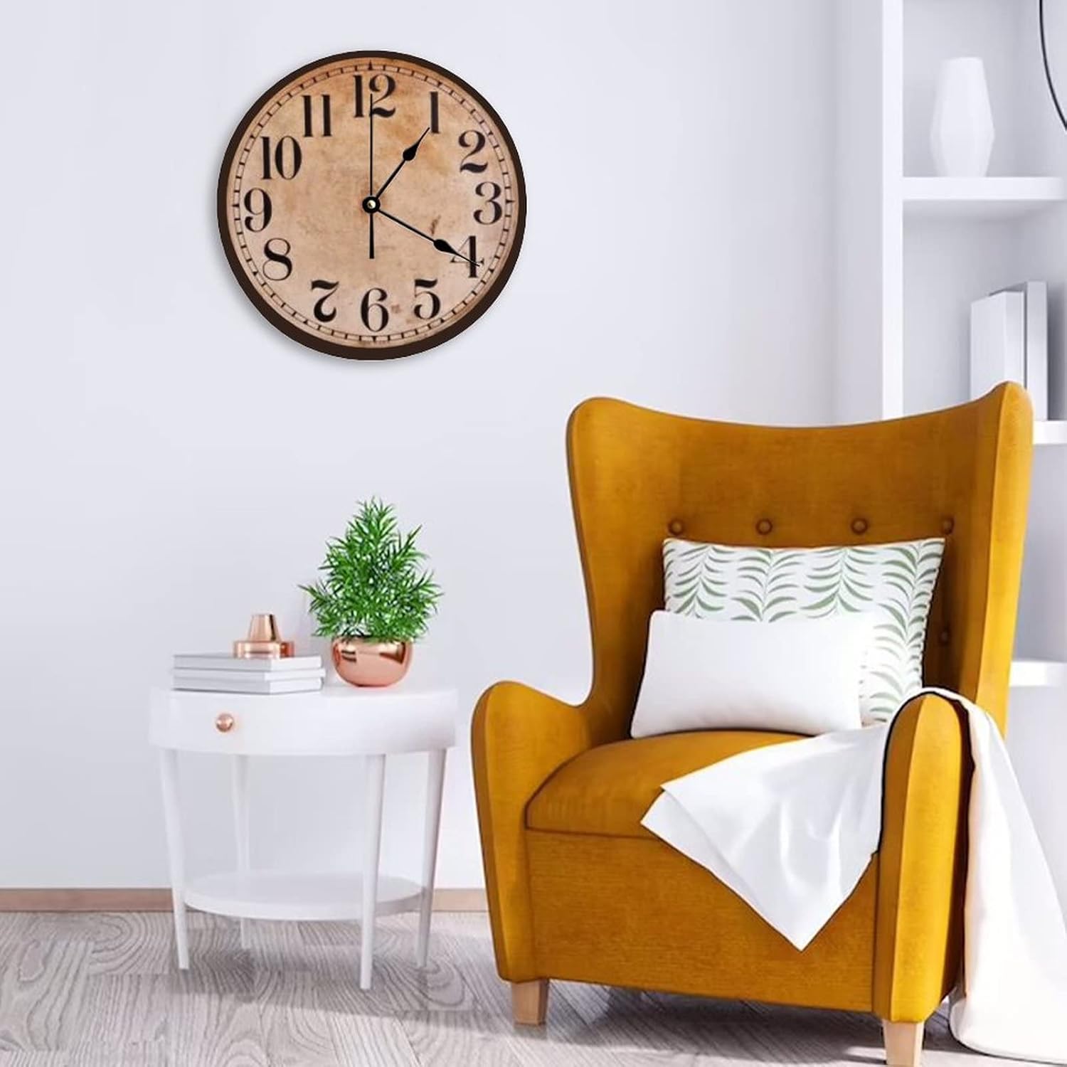 Decorative Silent No Ticking Wall Clock Lady Luck Round Modern Wooden Clocks for Bedroom Living Room Home Office School Wall Art Decor, 15 Inches