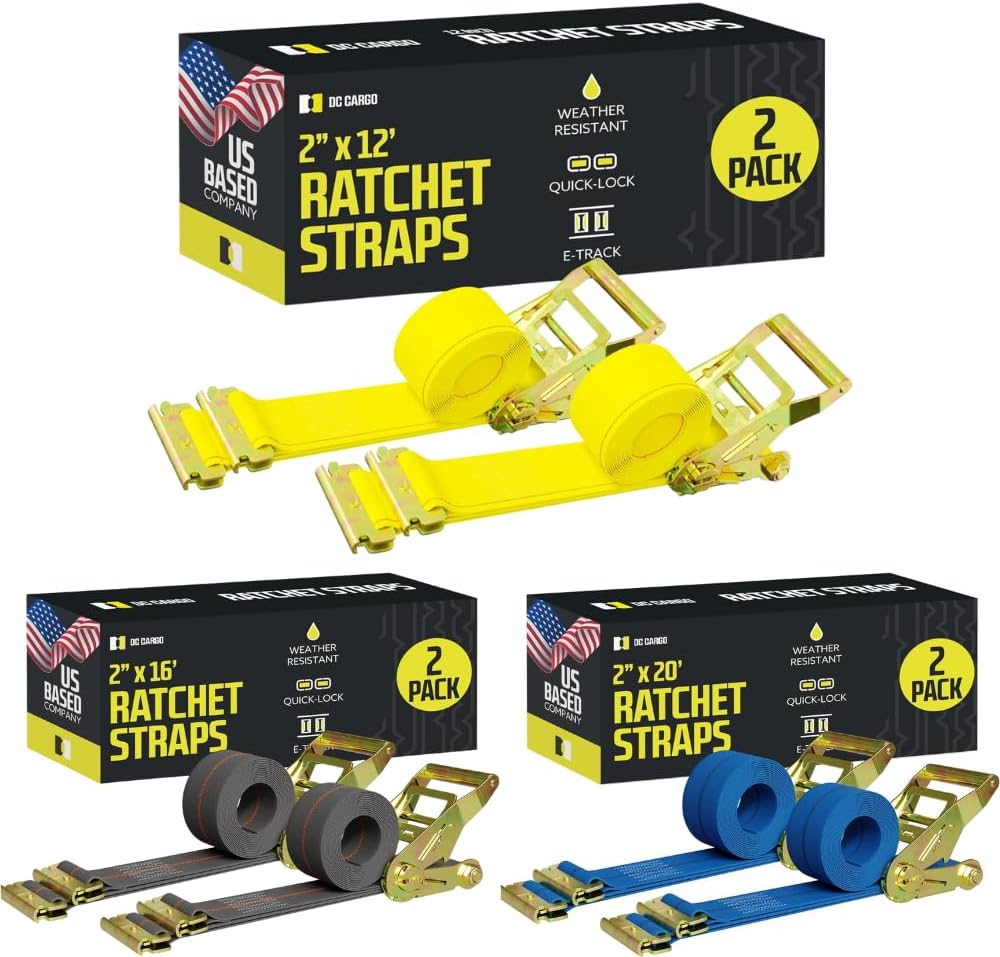 Bundle Mulitple Size E Track Ratchet Straps - 6 Total Straps - 3 Sizes