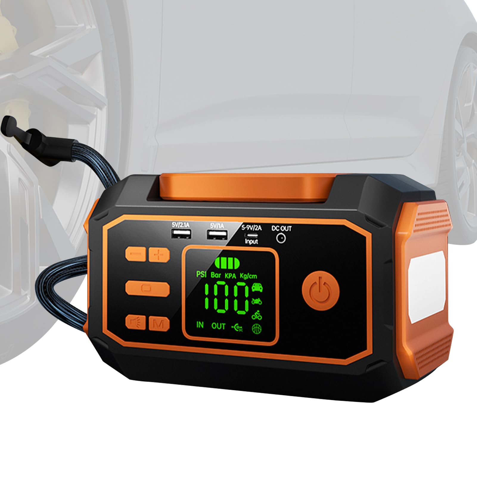Inflador De Neumáticos Compresor De Aire Automotriz con Luz LED | Bomba De Neumáticos Con Manómetro Digital Para Autocaravana Camping Bicicleta Motocicleta Vehículo SUV Camión Garaje En