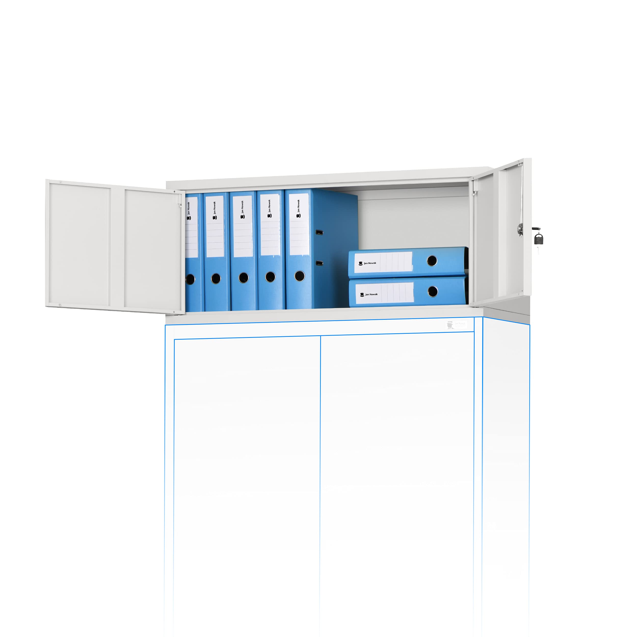 Jan Nowak Aktenschrankaufsatz C01L Aufsatz für Aktenschrank Büroschrank Metall Pulverbeschichtung Flügeltüren 38 x 90 x 40 cm (Grau)