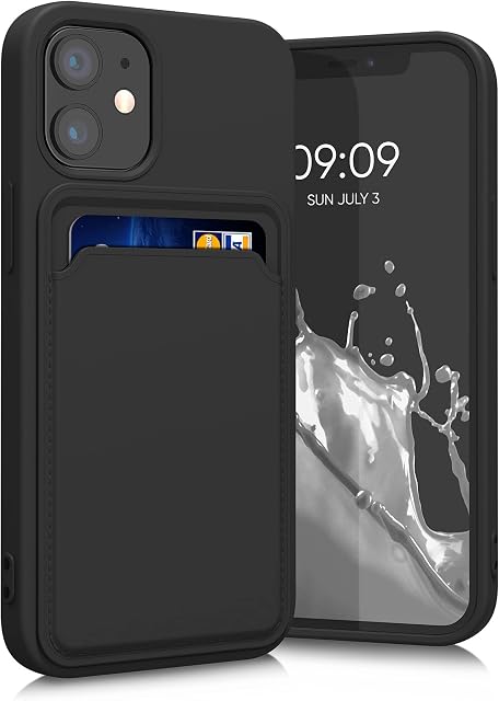 kwmobile Case Compatible with Apple iPhone 12 mini - Soft TPU Phone Cover with Credit Card Holder Slot on Back - Black