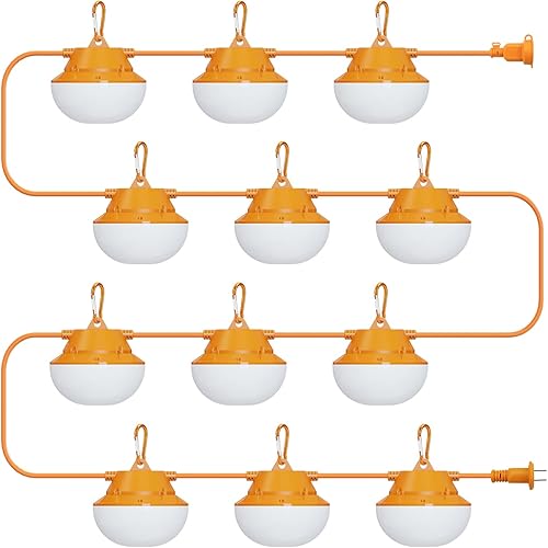 Miniatura 6 de Cadena de luces de construcción de 60 pies de 90 W para trabajos de construcción, iluminación temporal de trabajo de construcción de 9000 lúmenes