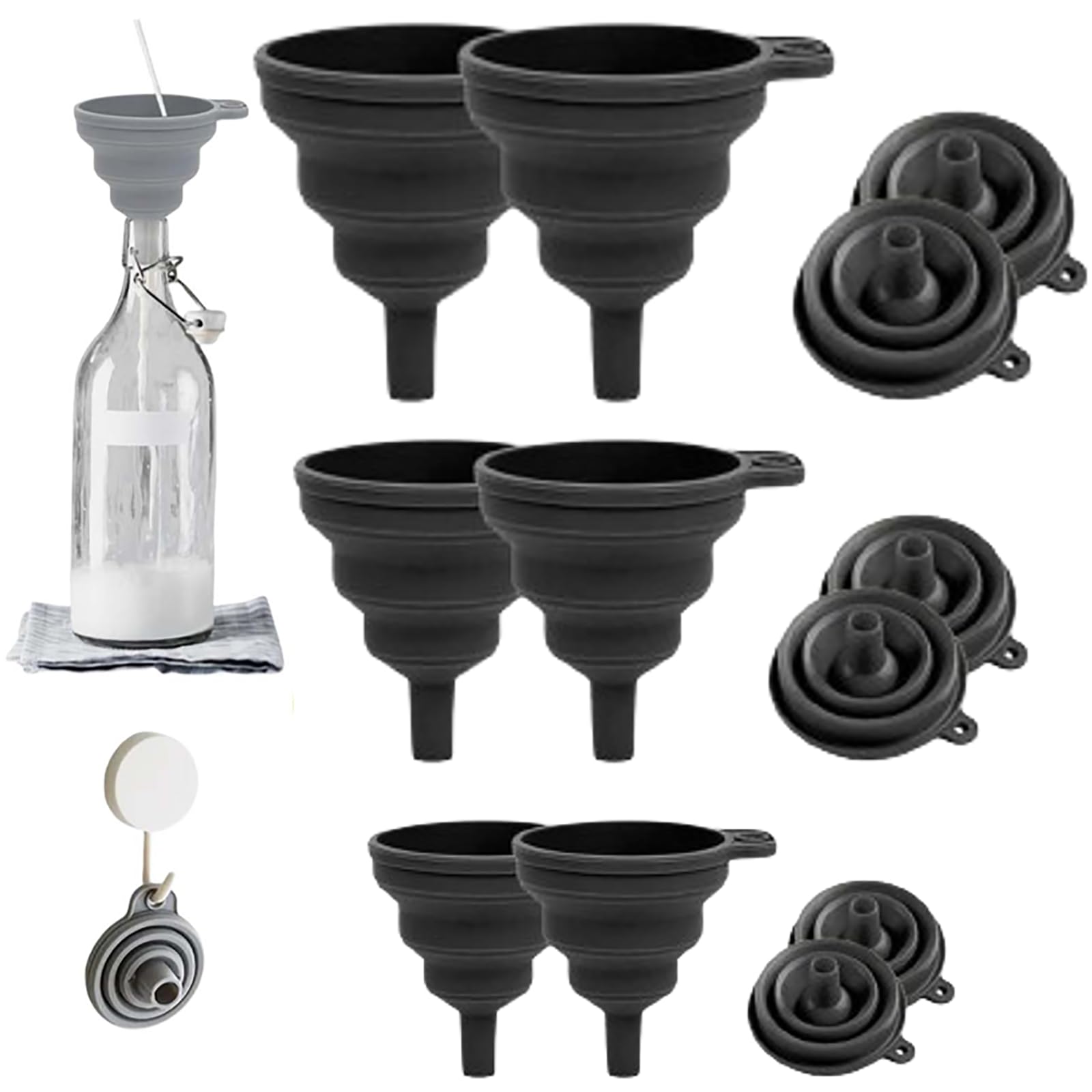 Kitchen Funnel Set, 2025 Upgrade Silicone Collapsible Funnel Silicone Collapsible Food Funnels for Kitchen 3 Sizes Funnels for Home Use Filling