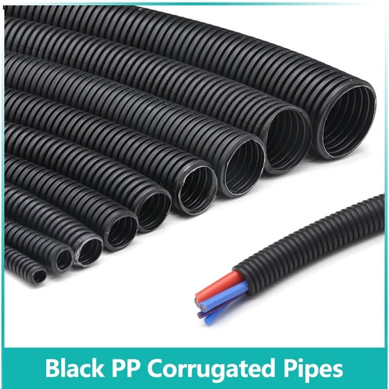 AD 7,5 mm ~ 34,5 mm Negro PP Tubo Corrugado Aislado Manguera de Alambre Tubo Corrugado de plástico Cable de Coche Funda Protectora Resistente al Calor(Close,AD 25 X ID 20MM_10 Meters)