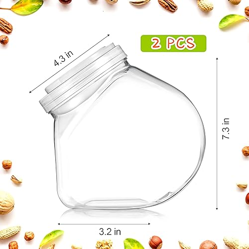 Miniatura 2 de Umigy Paquete de 2 tarros de plástico para dulces con tapas, tarros de galletas transparentes de 68 onzas con tapa de mango portátil para bufé de