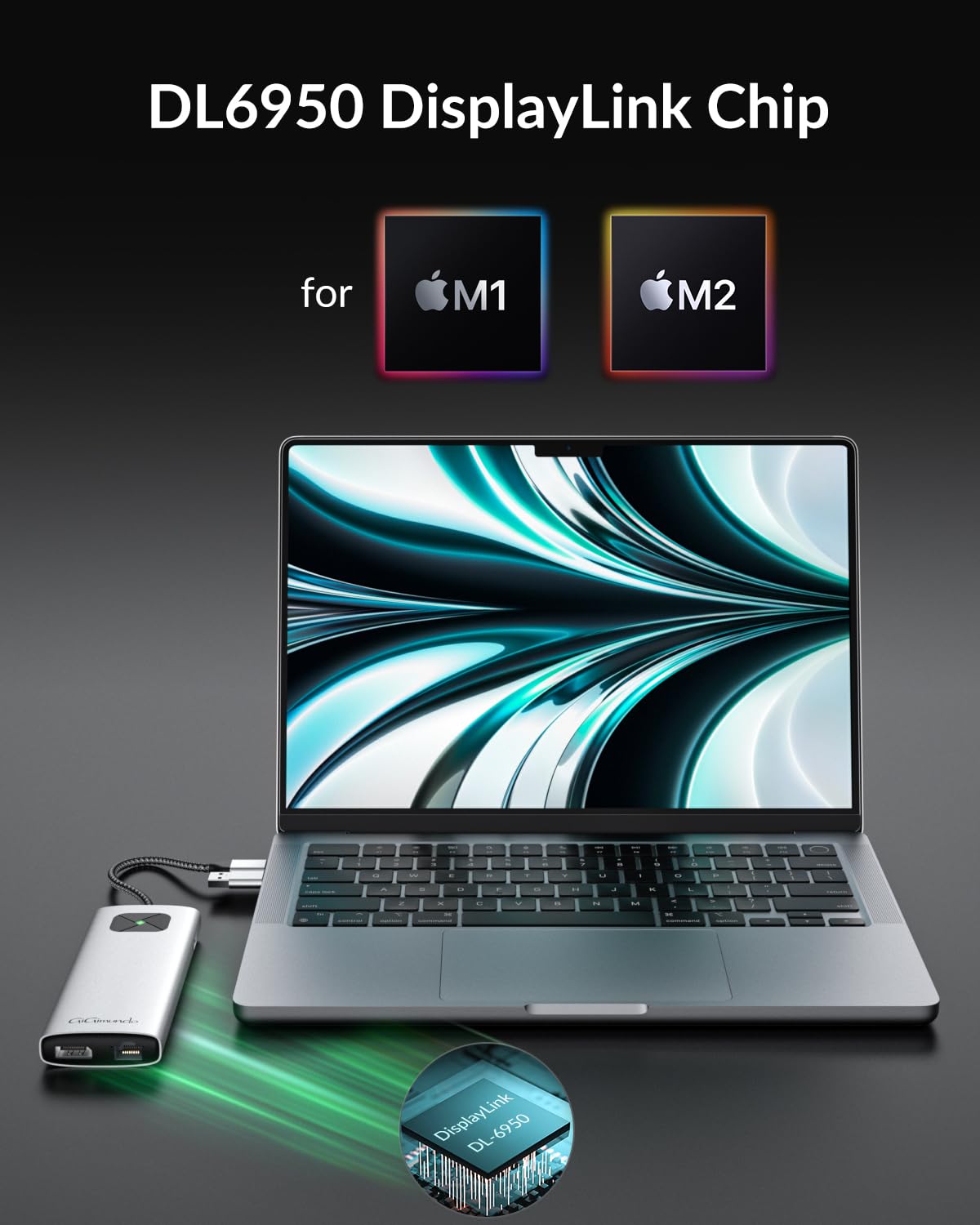GiGimundo Station d'accueil USB C 10 en 1, Displaylink pour MacBook Air/Pro avec 2 * 4K @60Hz HDMI et 2*DisplayPort, Gigabit Ethernet, 3 * USB3.2, 100W PD, port Audio 3.5mm, pour Windows/Linux-Argenté
