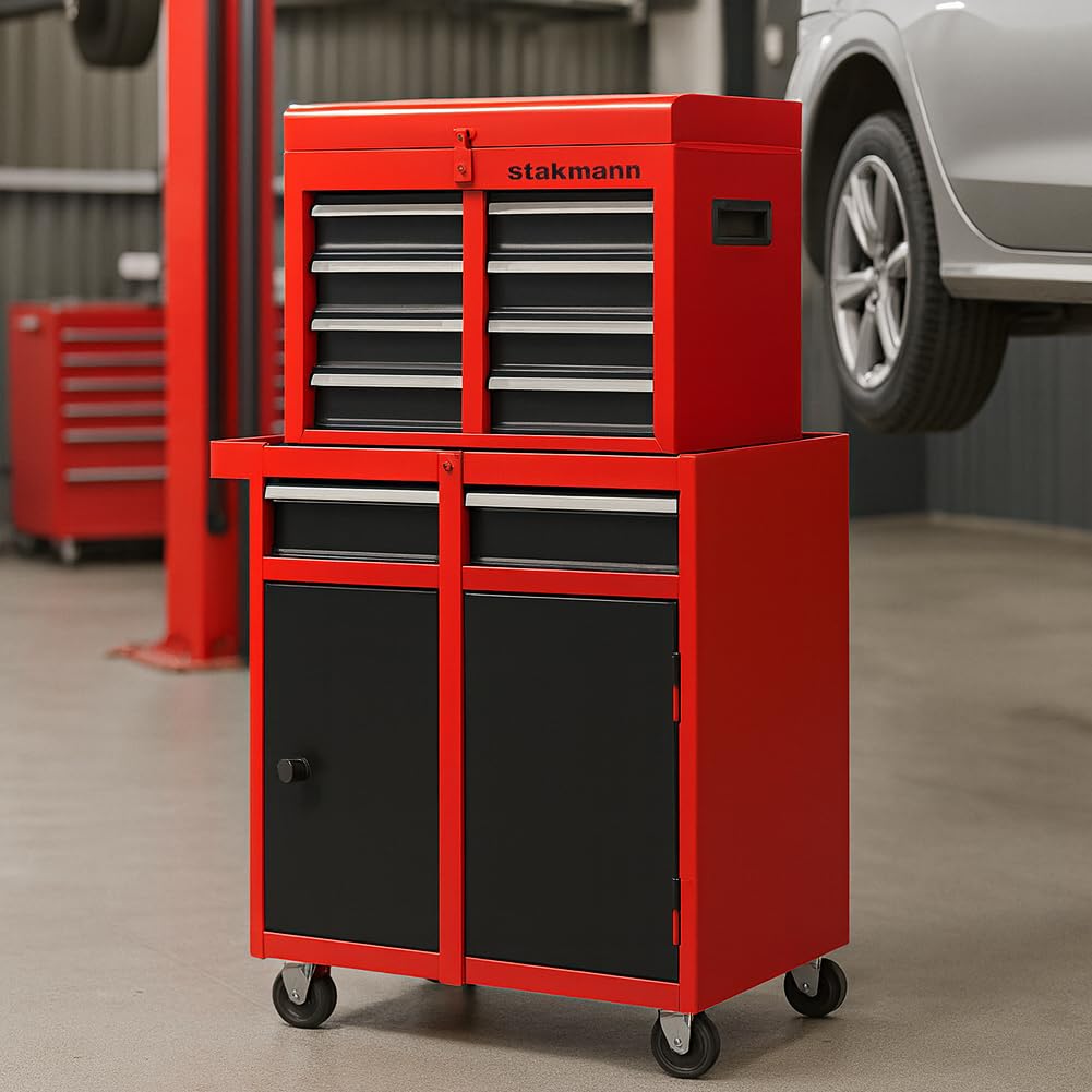 Carrello Portautensili 2in1 con 5 Cassetti e 1 Sportello, Carrellino in Acciaio per Attrezzi Multiuso, Armadietto Staccabile con Ruote, Ideale per Officine, Garage, Fai da Te 53 × 28 × 103,5