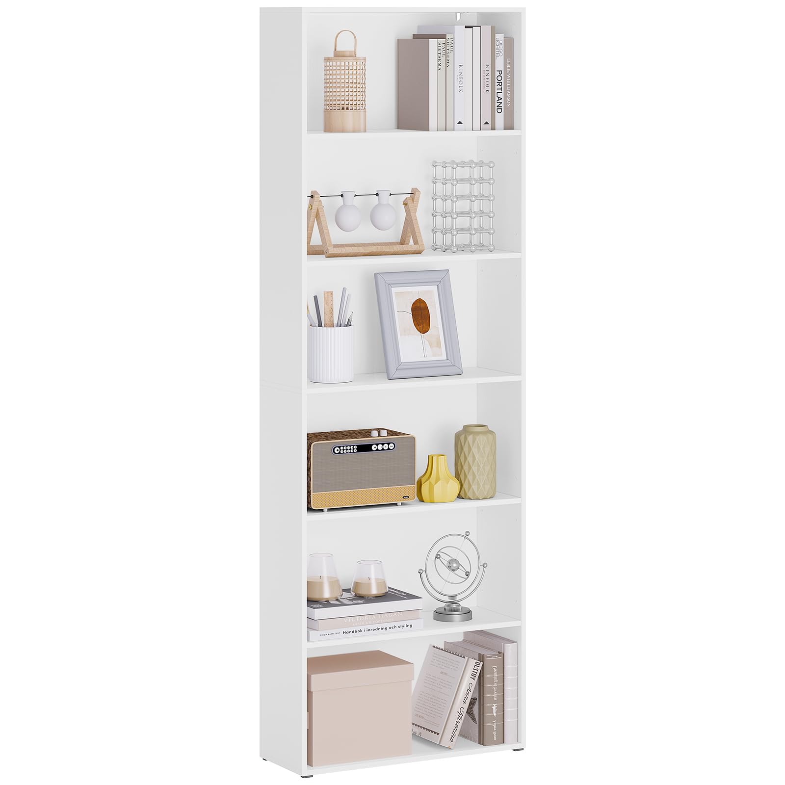 WOLTU Librería Alta, Estantería de Libros de 6 Niveles, Libreria Estanteria de Piso, Estanteria Vertical, Separador de Ambientes para Salón, Estudio, Oficina y Dormitorio, Blanco, 60x23,5x180 cm