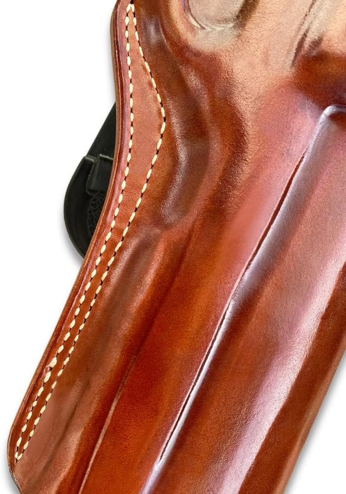Masc Premium Leather OWB Paddle Holster with Open Top Fits Rhino 60DS .357 Mag/9mm 6-inch, Right-Hand Draw, Brown Color #1266#
