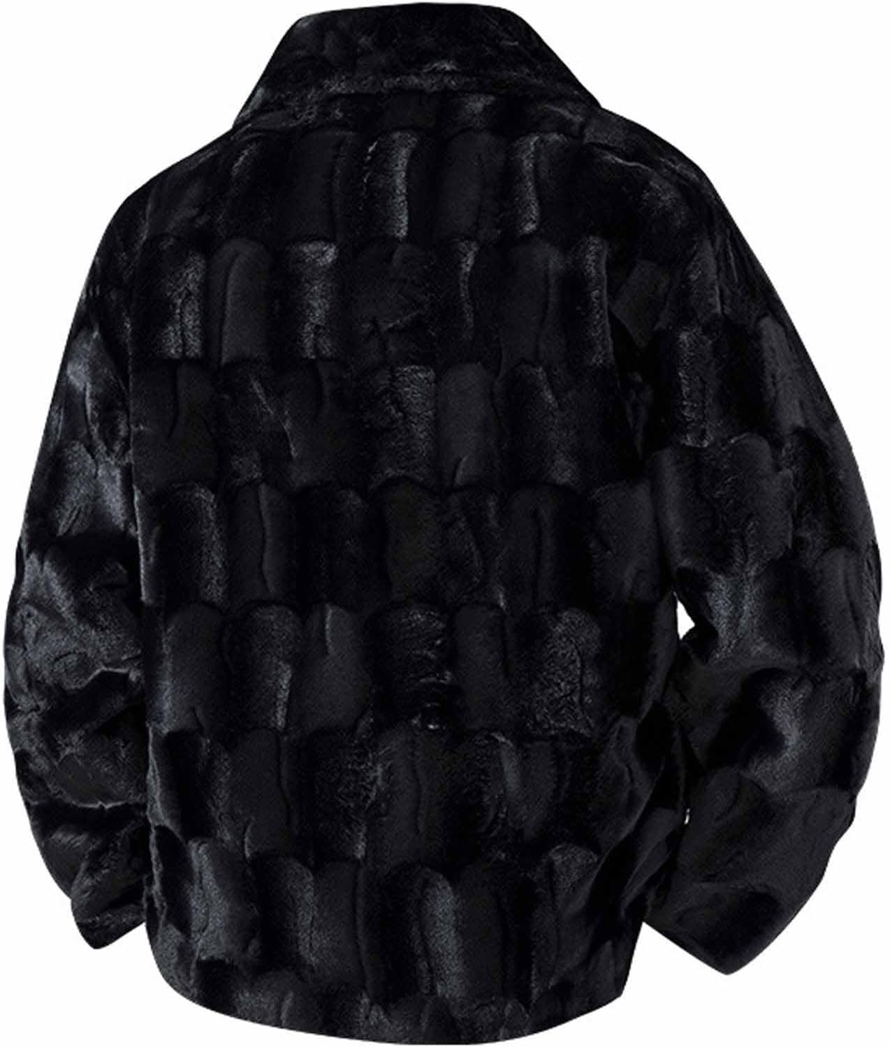 Mens Textured Faux Fur Coat Button Down Winter Warm Outwear Jacket