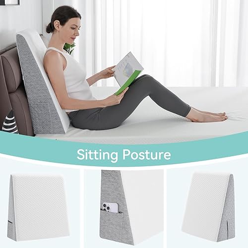 Miniatura 6 de Sunny Heart Almohada de cuña de cama con espuma viscoelástica suave y funda lavable, almohada de cuña para dormir en la cabecera, almohada